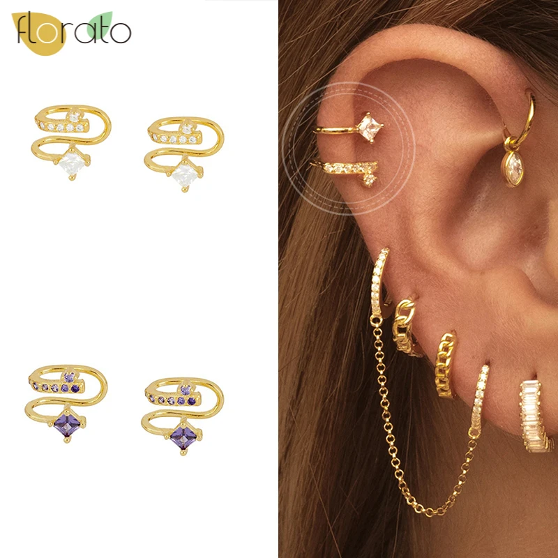 

1PC Vintage Gold Ear Cuff 925 Sterling Silver Charm Zircon Clip On Earrings For Women Without Piercing Bridal Wedding Jewelry