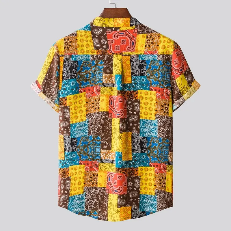 

2021 New Summer Linen Shirts For Men Casual Print Short Sleeve Button Tops Fashion Male Beach Hawaiian Shirt Vintage Clothes