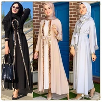sequined front opening abaya kimono solid color womens muslim dress plain dubai turkish solid color abaya duster cardigan