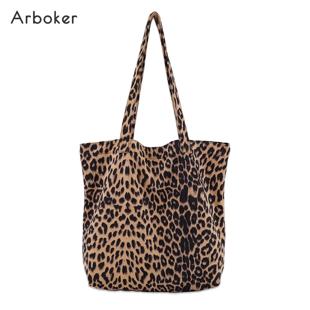 

Fashion Leopard Pattern Handbag Women Large Tote Casual Canvas Shoulder Shopping Bag Retro Big Bags Classical Female Bolsa