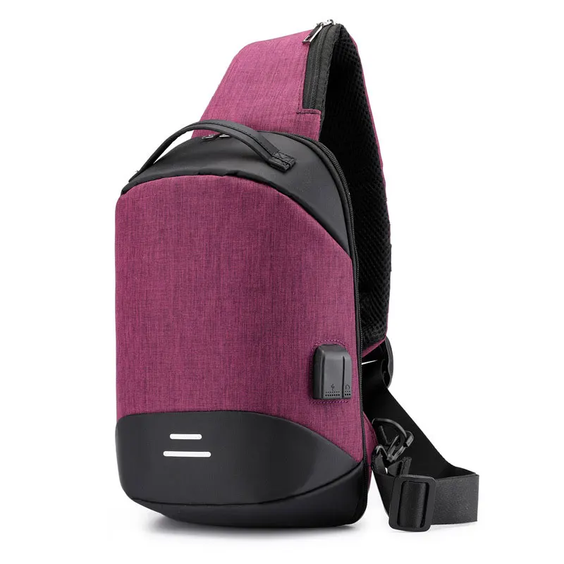Purple Маленькая usb зарядка сумка через плечо мужские сумки через плечо мужские водонепроницаемые слинг мужская нагрудная сумка Новые водонепроницаемые сумки через плечо - Цвет: Purple