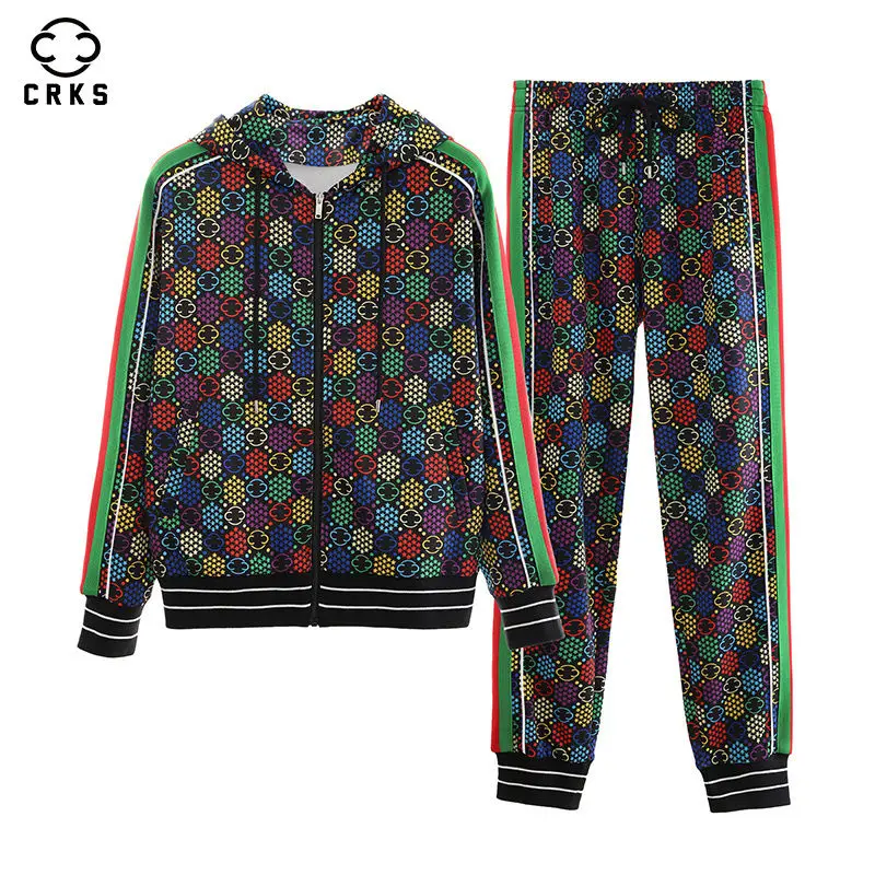 

Sports Outfits women 2021 new lovers clothes spring and autumn clothes men's trend colorful printed color casual two-piece set