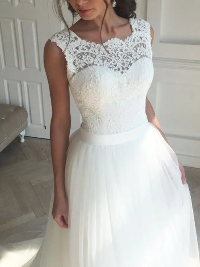 

White/Ivory Fair Straps Lace Top Beach Wedding Dress A-LIE Lace Vestidos de novia New 2021 Bridalgowns Elegant Ordinary Zipper