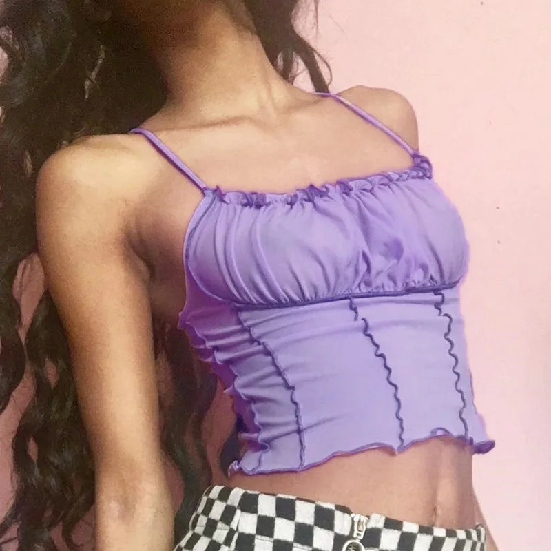 

Women's U-Vest Women Sexy Streetwear 2021 Summer Cropped Slim Tops Lotus Leaf Sleeveless Tank Tops Short Vest Sling Streetwears