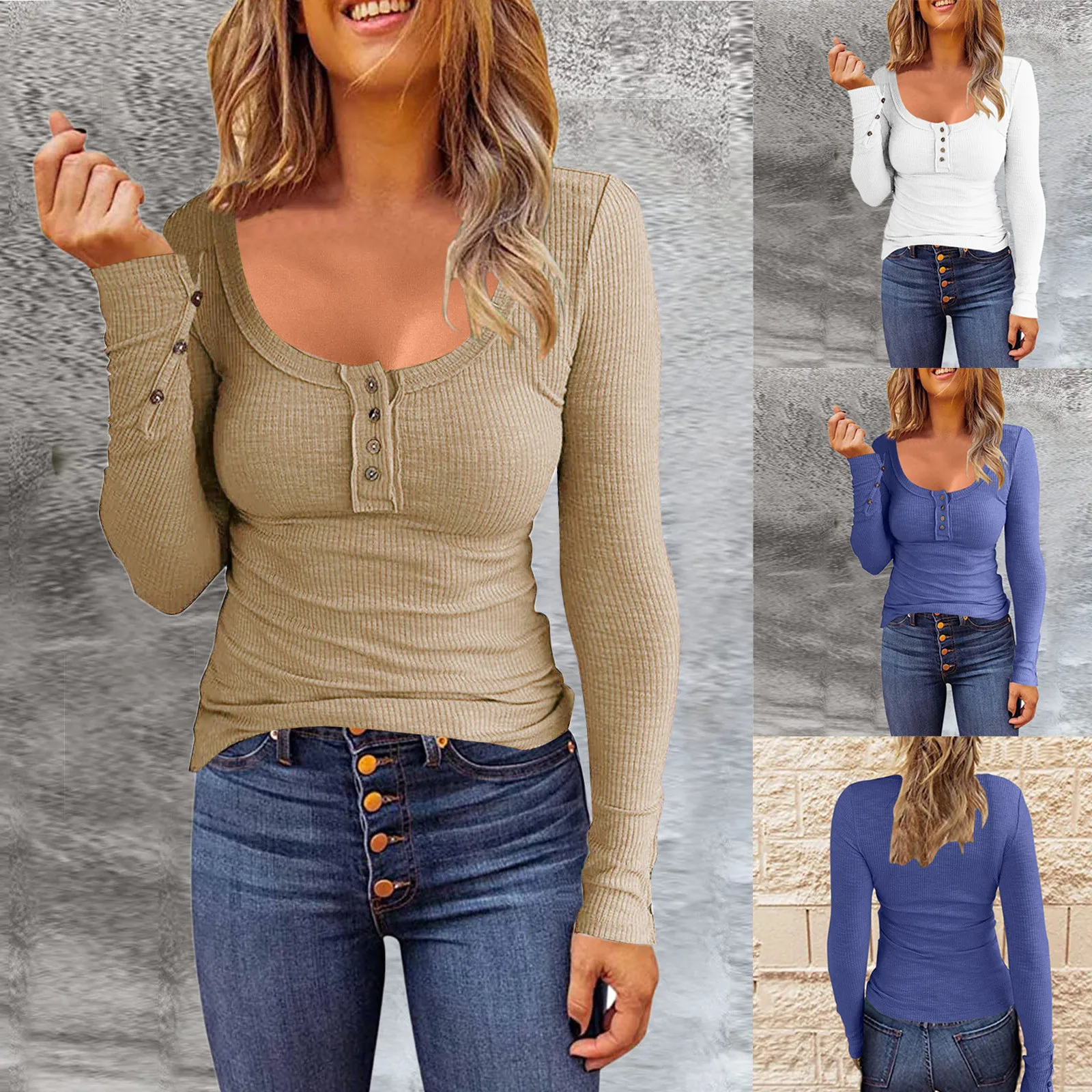 

Fashion Knit Basic Blouse Button Shirt Casual Sexy Slim Top Casual Autumn Winter Ladies Female Women Long Sleeve Blusas Pullover