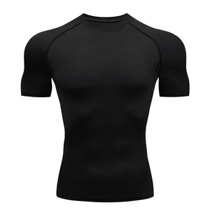 Компрессионная быстросохнущая футболка, мужская, для бега, спорта, короткая футболка, мужская, для тренажерного зала, фитнеса, бодибилдинга, тренировок, черные топы, одежда