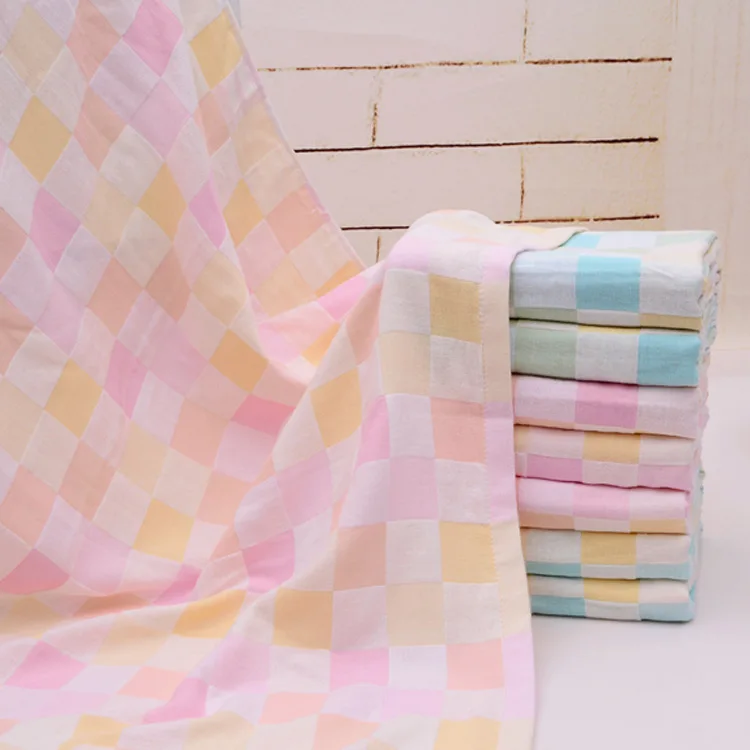Хлопковое Двухслойное Марлевое цветное клетчатое банное полотенце детское