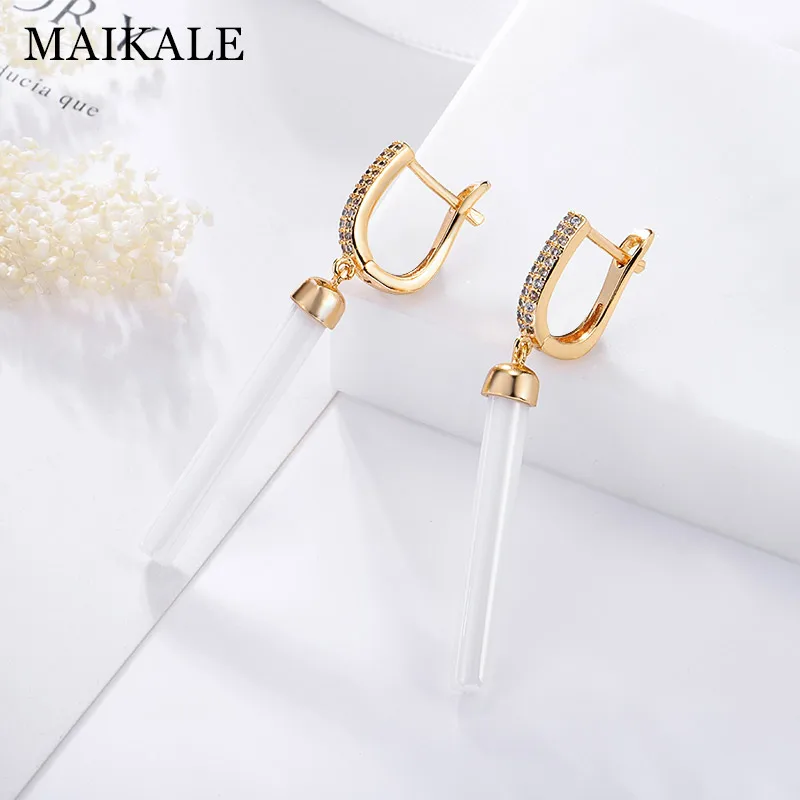 Женские прямые длинные серьги MAIKALE черные керамические с кубическим цирконием