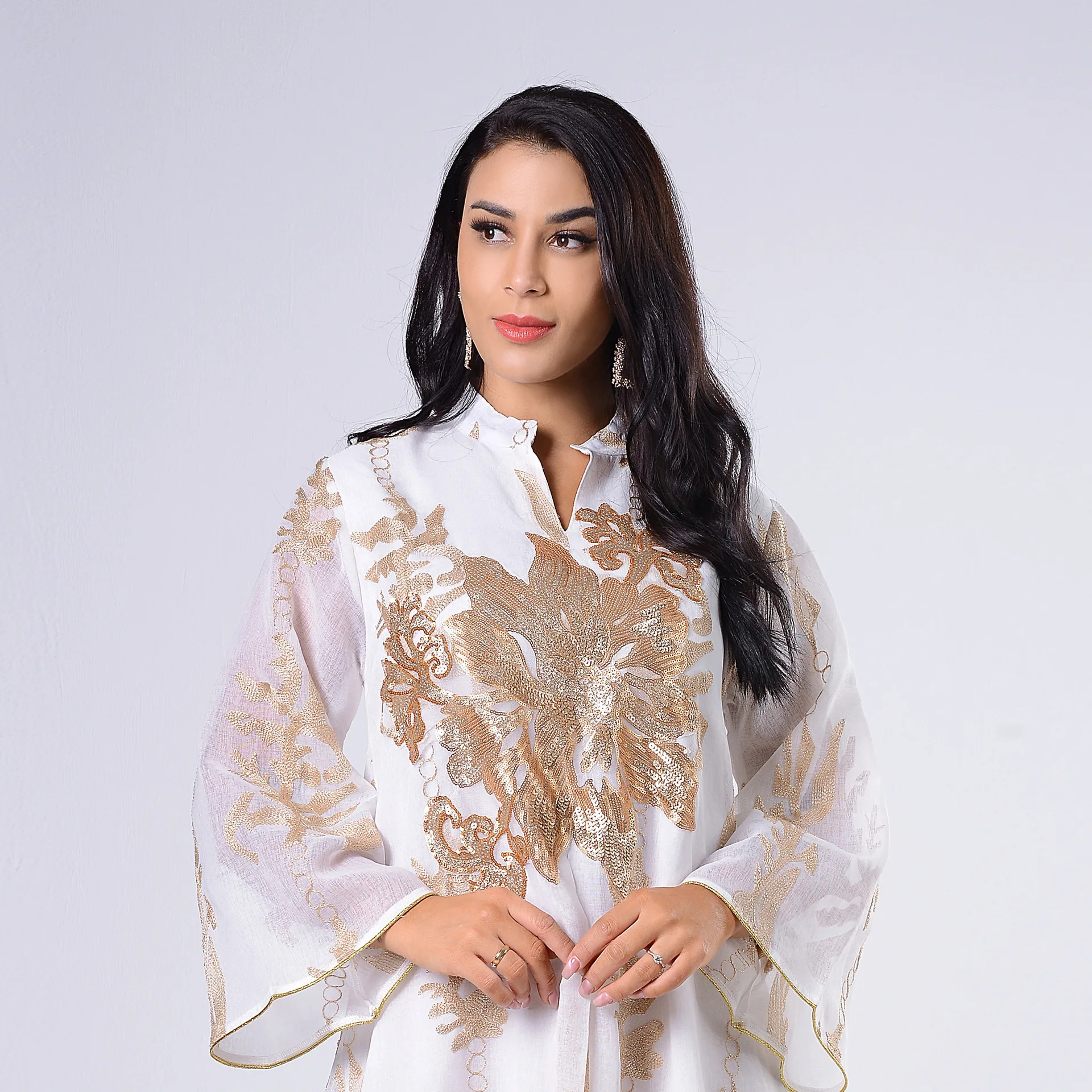 Пряжа с золотыми блестками и вышивкой на Ближнем Востоке, мусульманские женские вечерние платья джалабия, Дубай, арабский, Ид аль-Фитр