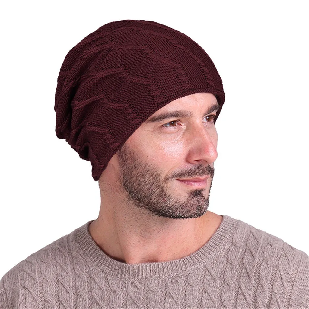 Новые модные зимние шляпы для мужчин твердые Skullies Индия Эластичный Тюрбан шляпа шерсть вязание выпадения волос головной платок обертывание Czapka Zimowa
