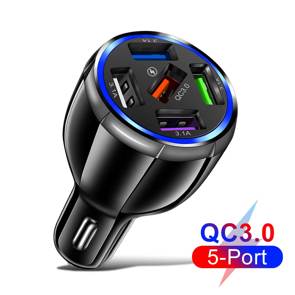 

5 Ports Car Charger QC 3.0 USB Fast Charging Adapter For iPhone12 11 Xiaomi Redmi Huawei Portable Mobile Phone Quick Charger