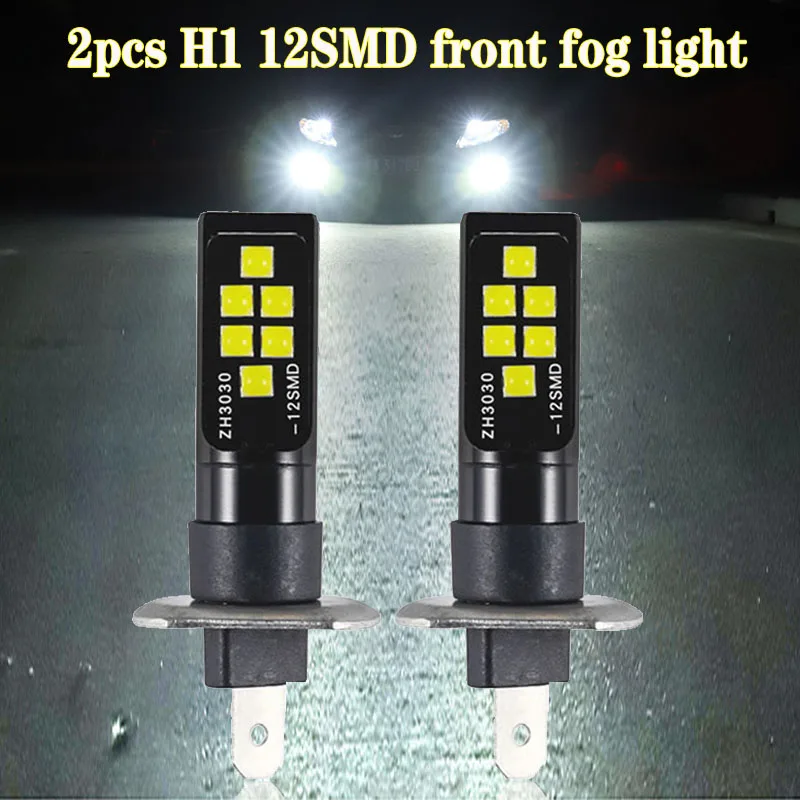 

2Pcs H1 H3 car LED Bulb Super Bright 12 3030SMD Car Fog Lights 12V 6000K Driving Day Running Lamp Auto White blue orange pink