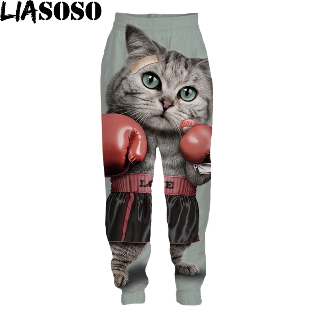

LIASOSO Funny Cats Pants 3D Print Hunting Animals Men Women Full Length Sweatpants Sunglasses Cat Casual Pants Kawaii Trousers