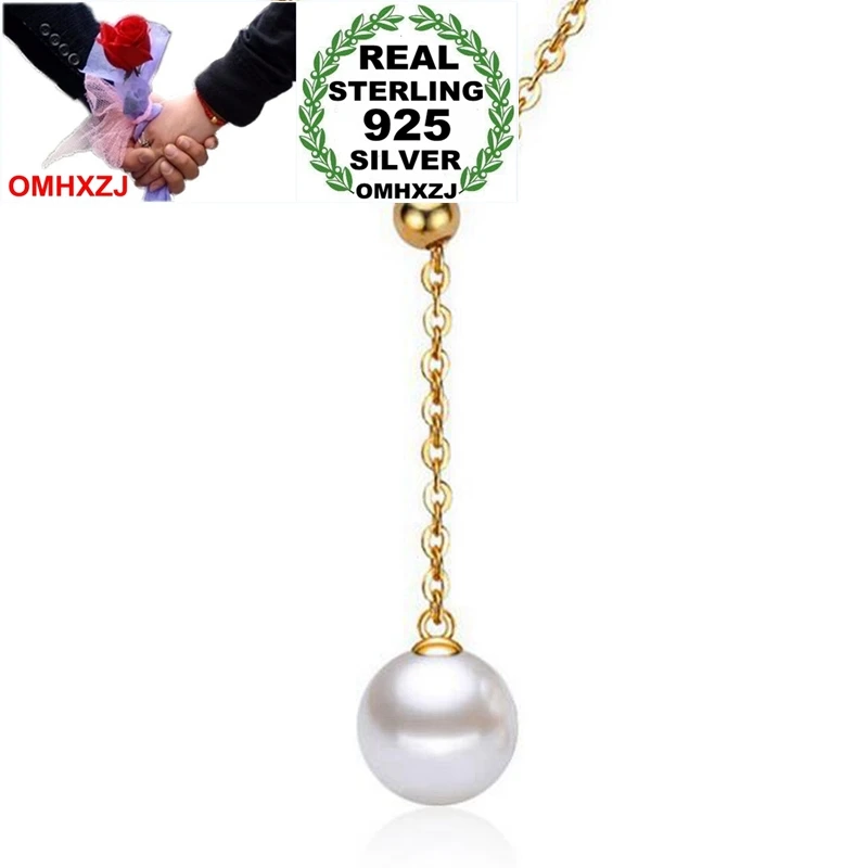 

OMHXZJ Wholesale Elegant Fashion OL Woman Girl Gift White Gold Golden ABS Shell Pearl 925 Sterling Silver Pendant Necklaces NK35