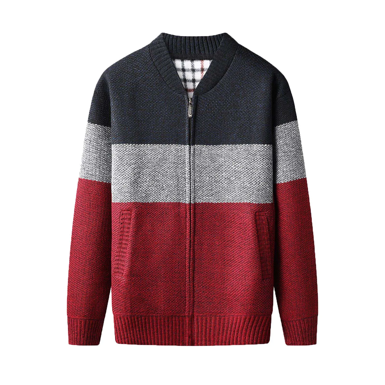 

Men's Casual Knitted Sweater Coat Autumn&winter Color Matching Stand-up Collar Long Sleeved Fashionable Jkeep Warm Acket Куртки