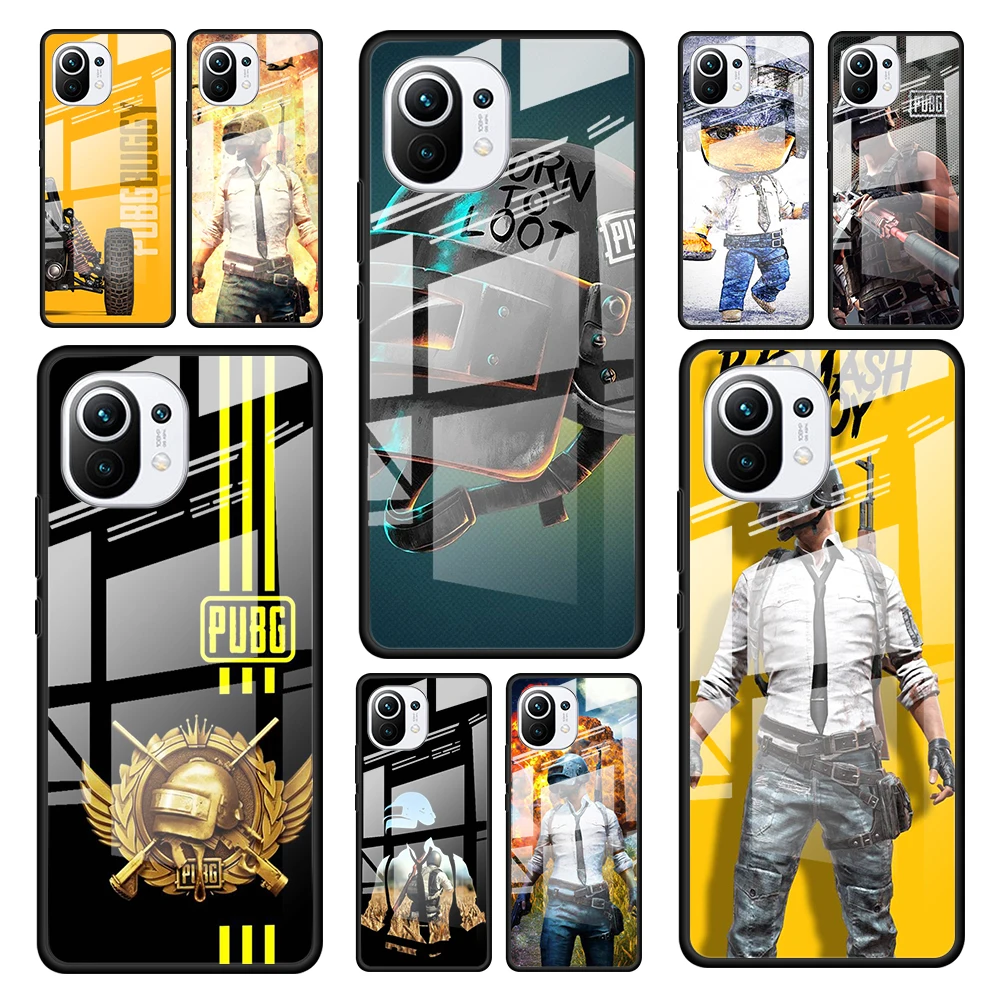 

Hot Pubg Game for Xiaomi Mi 11 Ultra Lite 10T Note 10 9T Pro CC9 CC9E 5G Luxury Tempered Glass Phone Case Cover