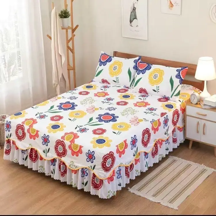 

[Bed skirt + pillowcase] 3-piece bed skirt and bed cover thickened princess unilateral bilateral three-layer bed cover