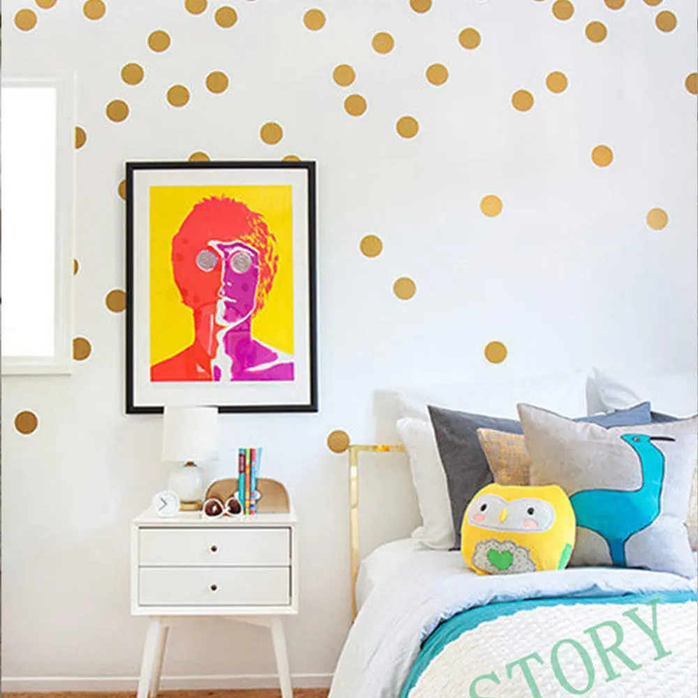 Золотые стикеры в горошек скандинавском стиле декор для гостиной домашние