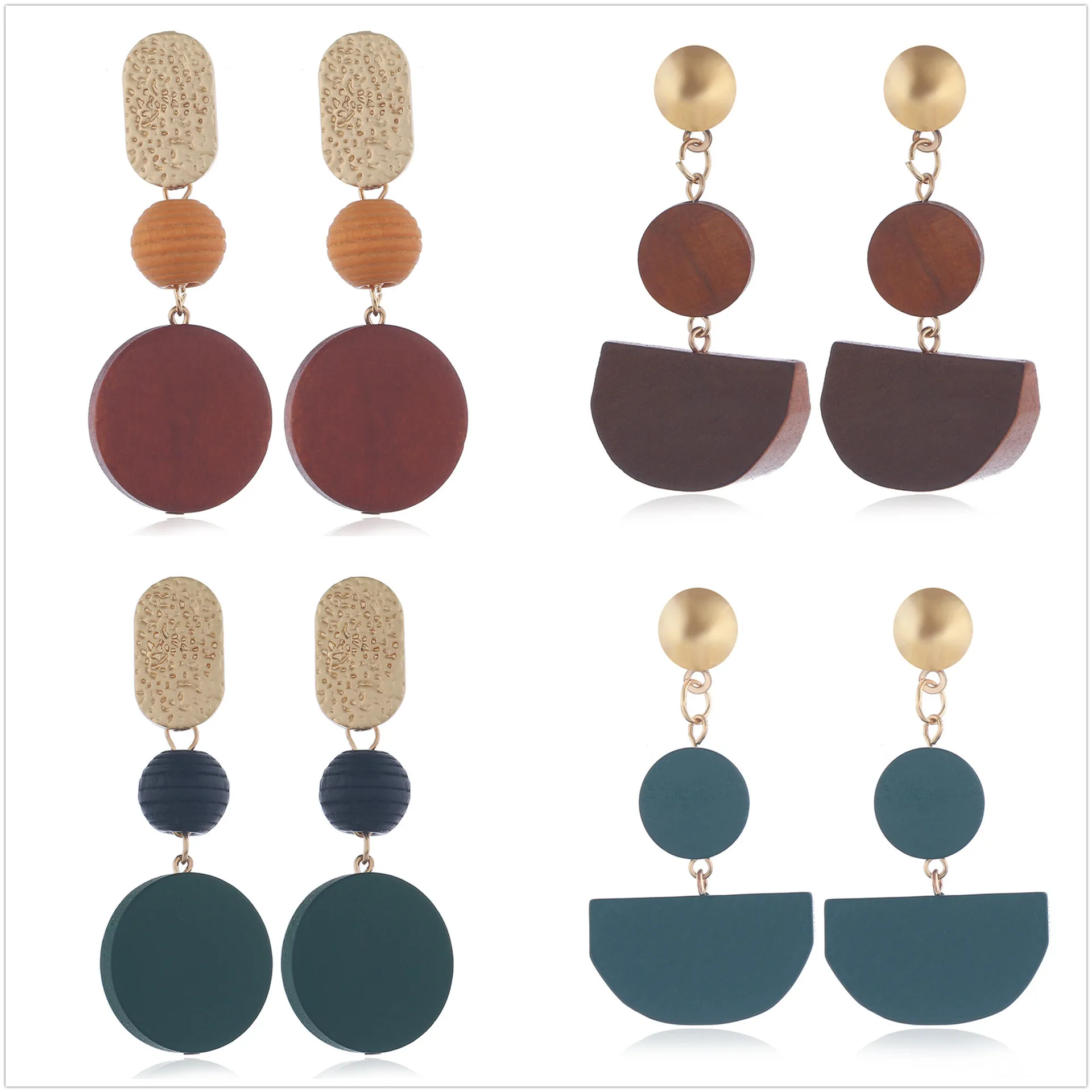 Корейский геометрической формы круглые деревянные висячие серьги для женщин