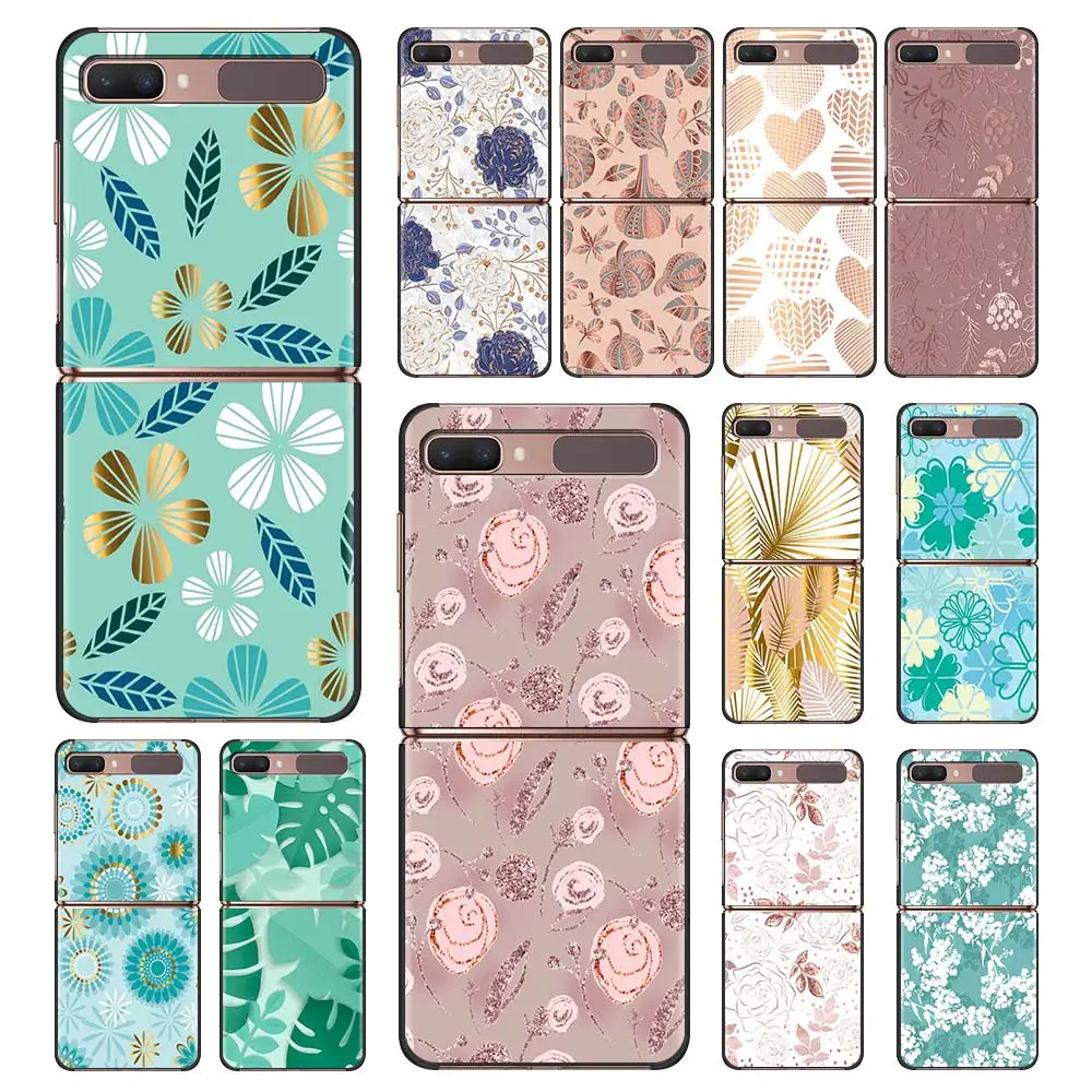 

Gold Pink Flower Leaf Luxury Foldable Hard Case For Samsung Z Flip Phone Case For Galaxy Z Flip Z Flip3 5G Back Cover Fundas