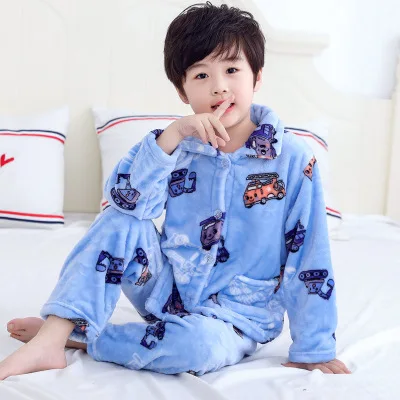 Pijama infantil inverno; детский пижамный комплект из кораллового флиса; пижама с принтом для маленьких мальчиков и девочек; детская фланелевая одежда для сна; пижамы для младенцев - Цвет: Blue car  pajamas