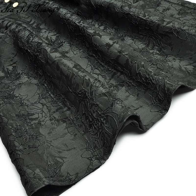 

Seasixing Fashion Designer Spring Dress Women'sVelvet Long Sleeve Jacquard Peter Pan Collar Vintage Dresses
