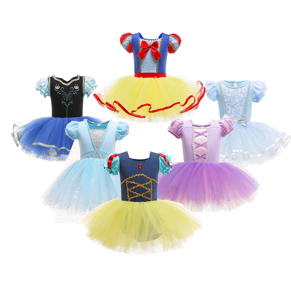 

Kids Anna Vestidos Children Cinderella Party Cotton Ballet Little Girls Snow White Carnival Bowknot Tutu Dance Fancy Leotard