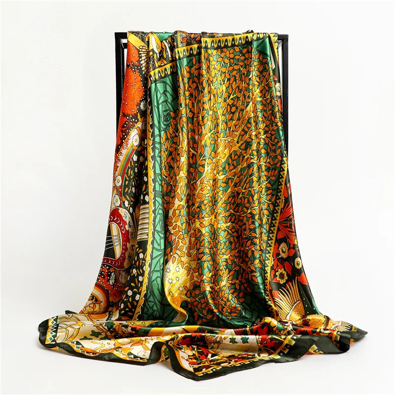 2021 Новый Цветочный принт Шелковый платок Для женщин сатиновый хиджаб на передней