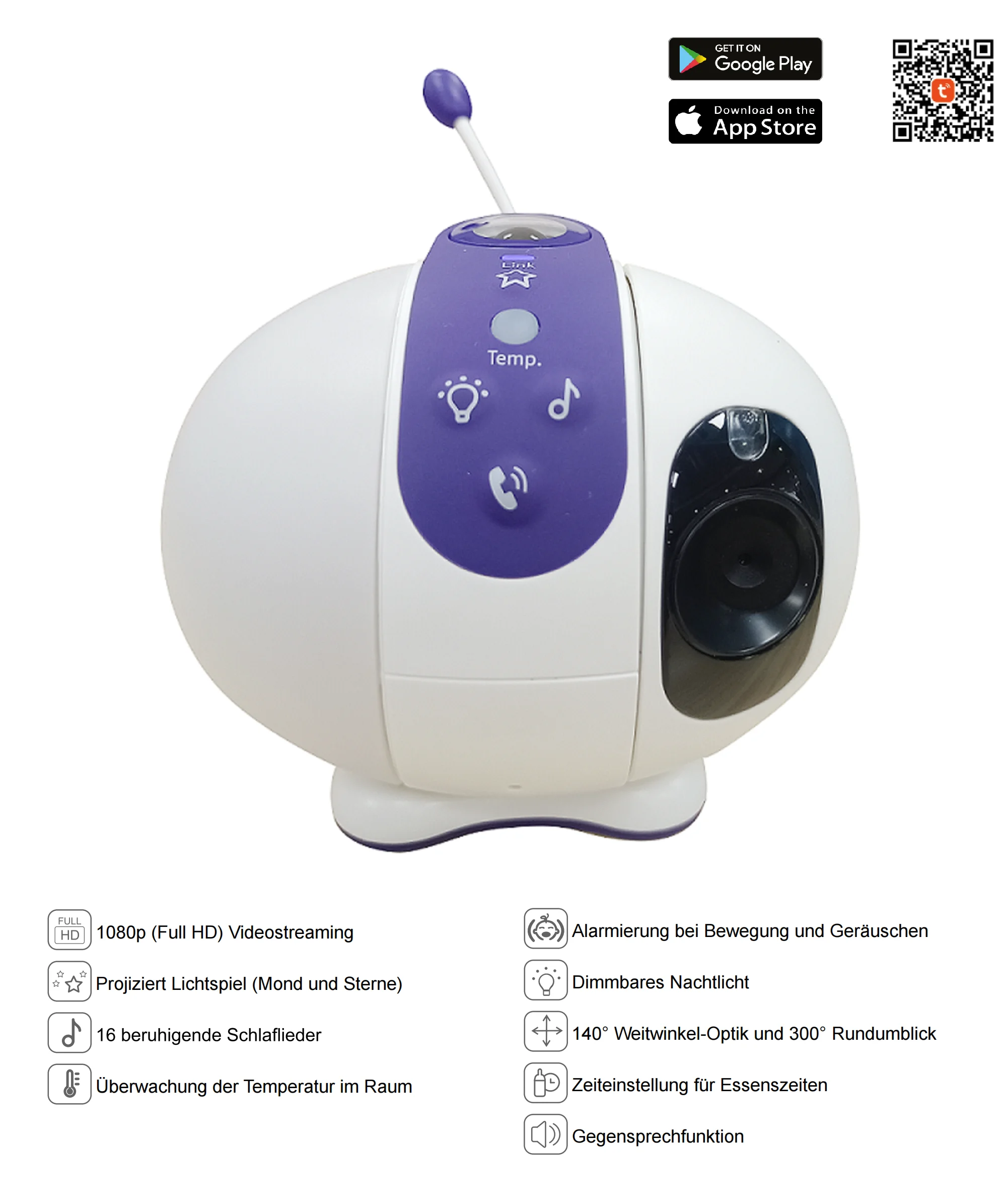 

Tuya WiFi IP Camera Home Security 1080P Baby Monitor PTZ 2-way Audio Sound Motion DetectionTemperature Alert Video Surveillance