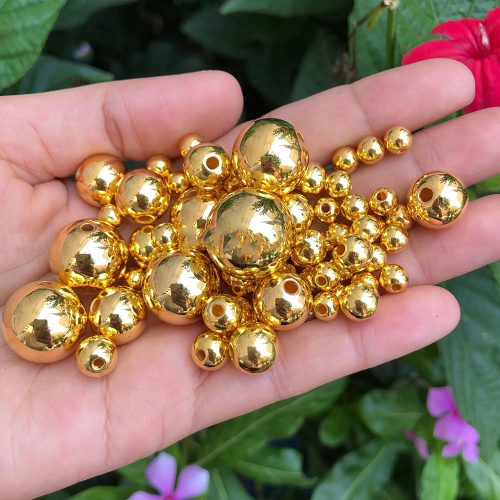 

Customized DIY Gold Beads 3mm-16mm Imitation Metal 50g /lot Plastic Plated Gold Round Plastic Loose Beads Handmade Materials