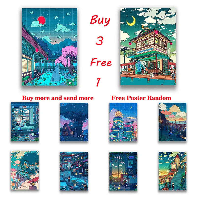 

Плакат в виде ночной Луны из комиксов, мультяшный пейзаж, пейзаж, картина на стену, бумага с белым покрытием для гостиной, домашний декор