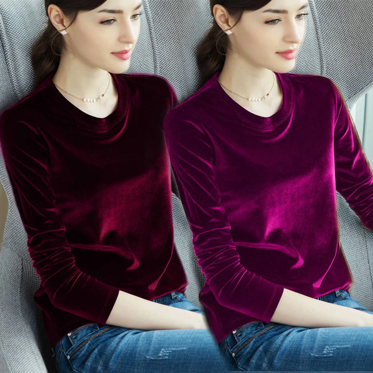 

Woman Tshirts T-shirt Women's Long Sleeve Autumn and Winter Velvet plus Size Women's Clothes Top Ropa Mujer Camisetas