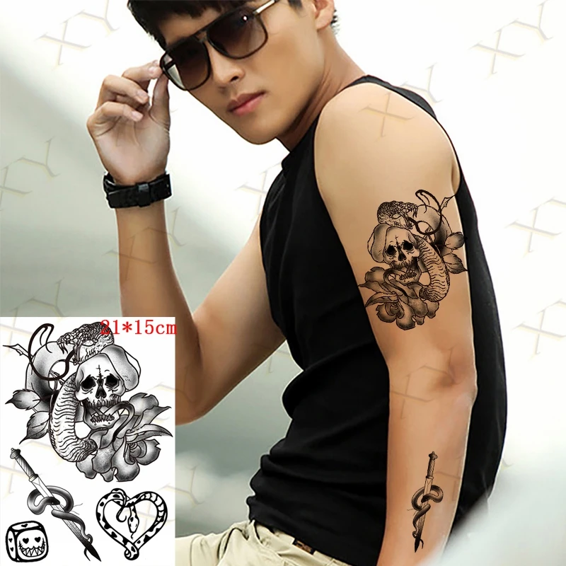 Большая змея временная водонепроницаемая наклейка для татуировки Хараджуку Хна Черная Ворона Тату Женщины Животное Ворон Тату Мужчины