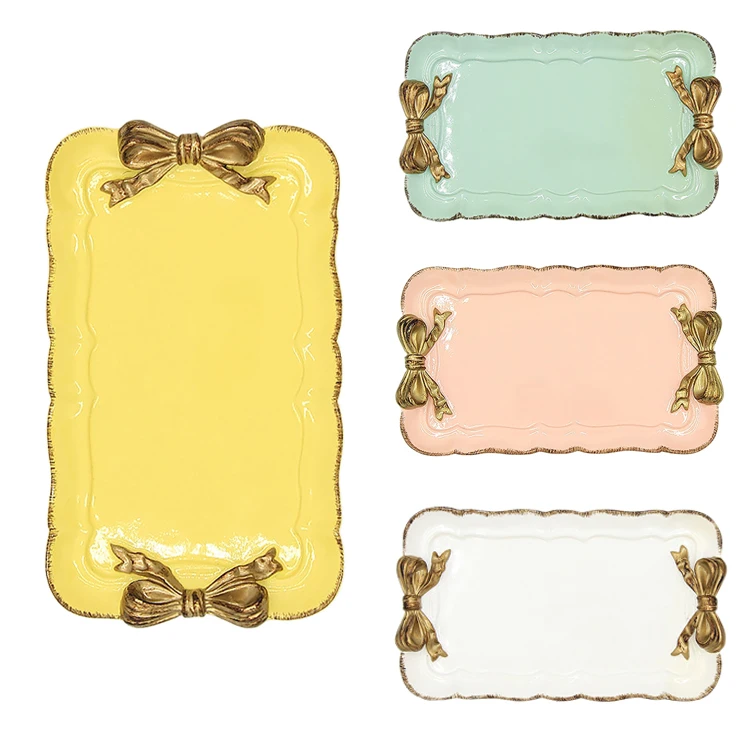 

Популярный Европейский ретро лоток для хранения с бантиком, поднос из смолы для украшений, фруктов, коробка для хранения еды, коробка для хр...