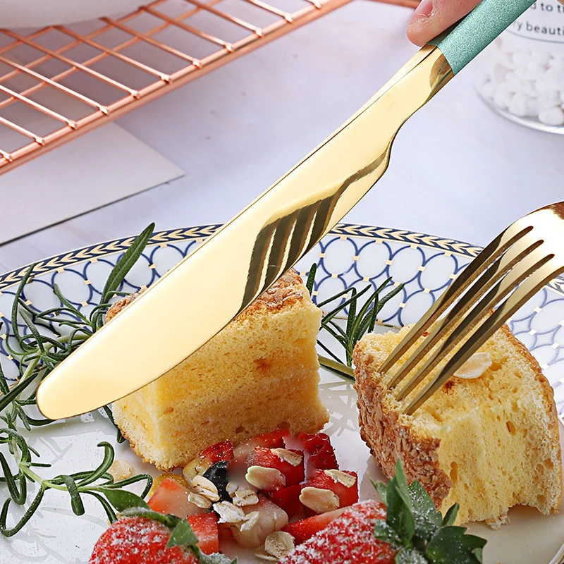 

16 Steel Cutlery Fork Spoon Set Set Dinner Pcs Stainless Gold Knife Tableware Home Kitchen Box Dropshipping 2020