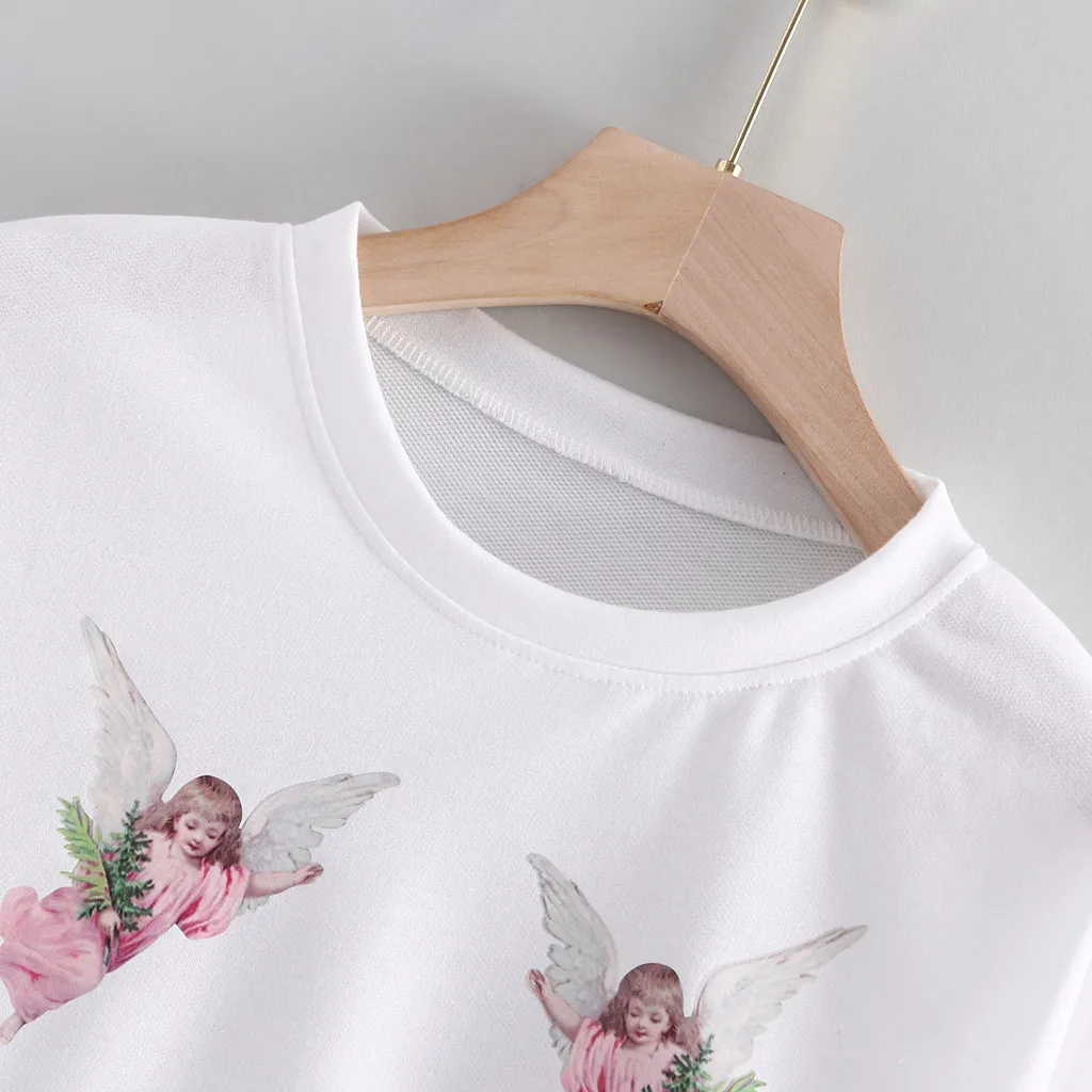 Толстовки Женская мода плюс размер мультфильм печати круглый вырез Осенняя