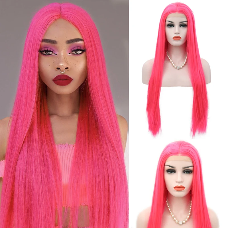 Харизма средняя часть розовые парики длинные шелковистые прямые волосы
