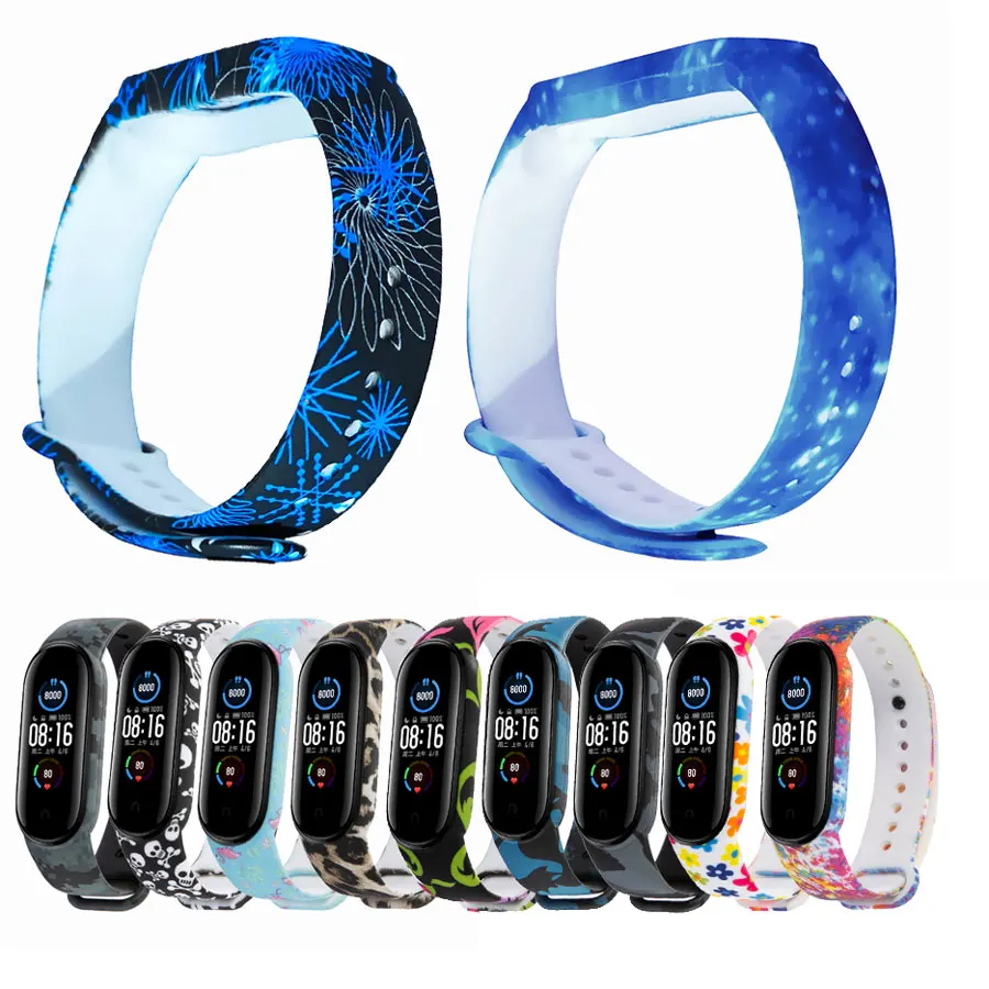 Окрашенный Браслет Для Xiaomi MiBand 5 ремешок Спортивные Силиконовые часы браслет для