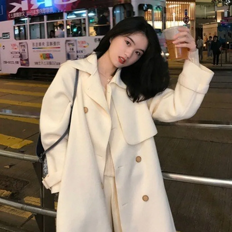 Зимнее Новое Однотонное шерстяное пальто в стиле ретро Европейский и