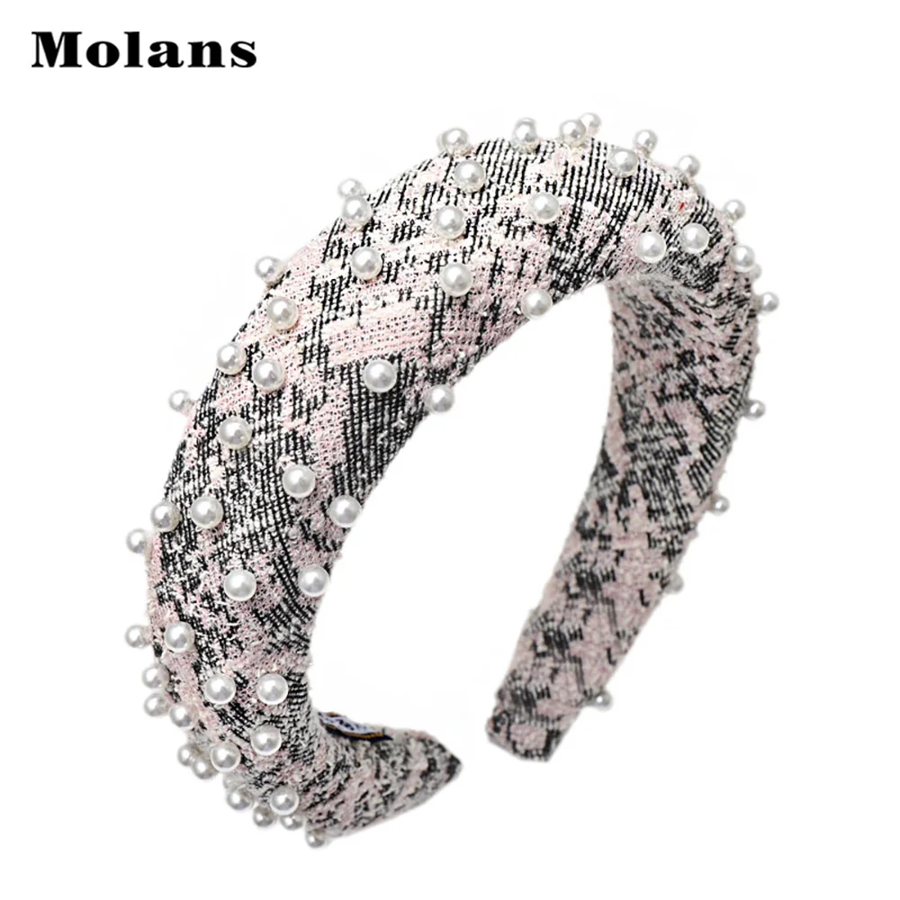 MOLANS сетки линии утолщаются губки с жемчугом подкладкой оголовье женщин модная