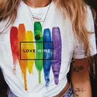 Модные женские футболки Топ, футболка каваи футболка Rainbow Love Is Love; Уличная женская обувь; Одежда для детей ростом от 90s Графический размера плюс Топы И Футболки с короткими