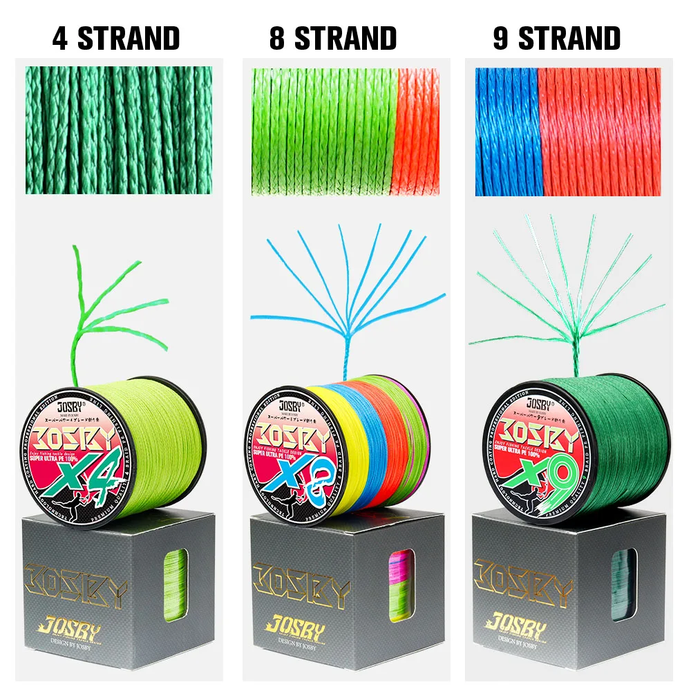 JOSBY 4 Strands 8 Strands 9 Strands Braided Fishing Line 1000M 500M 300M PE Line Multicolor Multifilament carp sea fishing wire