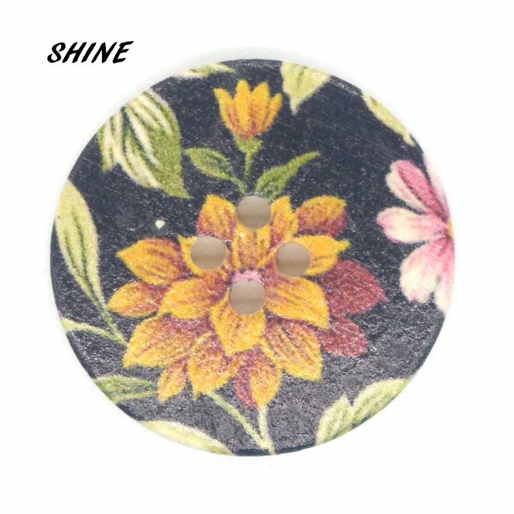 20 шт Цветочная живопись 4 отверстия деревянные Кнопки 3 см ремесло и Скрапбукинг