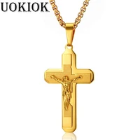 religious jesus cross necklace for men new fashion gold stainless steel cross pendent with chain necklace jewelry gifts for men