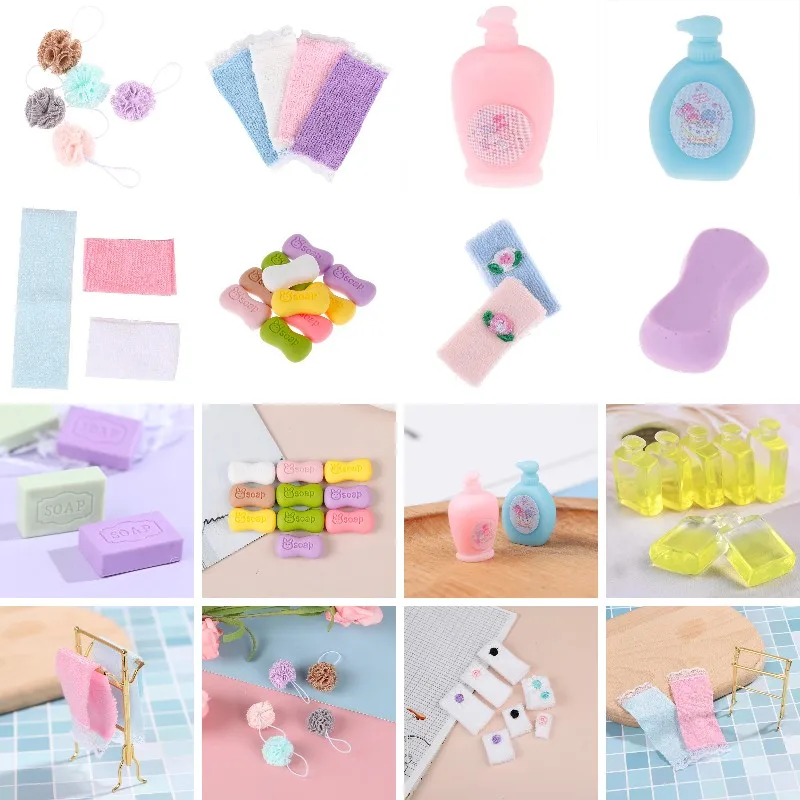 112 dollhouse miniature bathroom towel bath towel bath flower shampoo shower gel cream soap perfume model toy doll house decor free global shipping