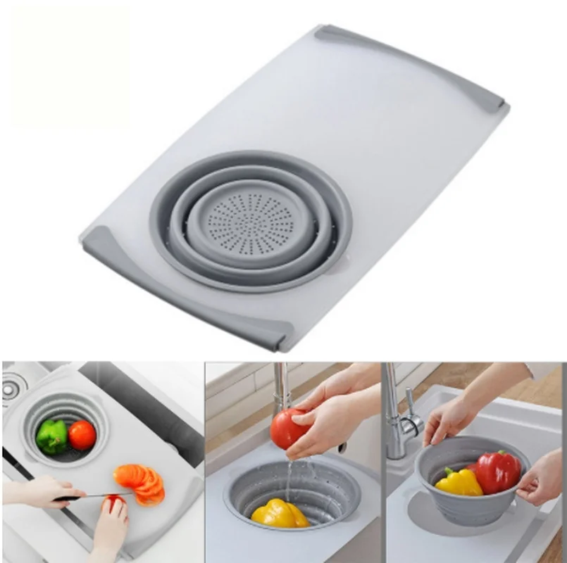 3 в 1 телескопическая Разделочная Доска Съемный складной дренажная корзина