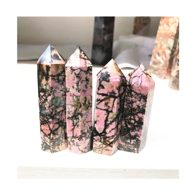 

Natural Polished Rhodonite Wand Point Stones For Home Decoration