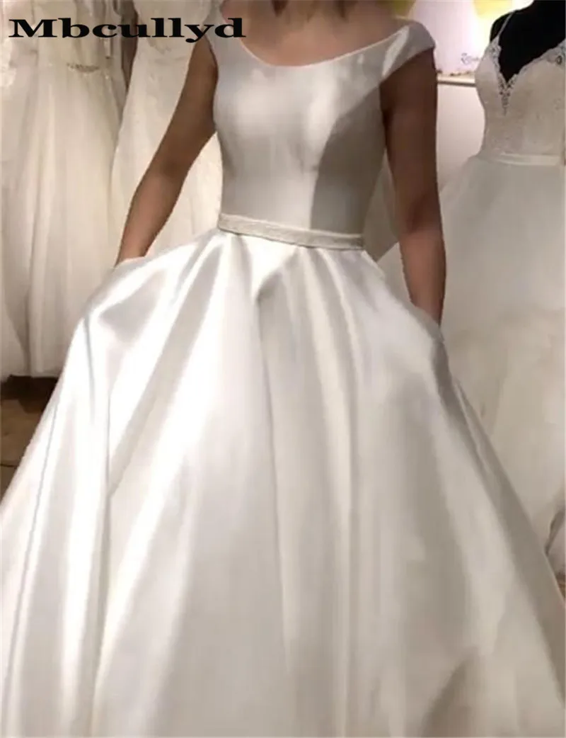 Белое Атласное длинное свадебное платье Mbcullyd с карманом 2020 формальные