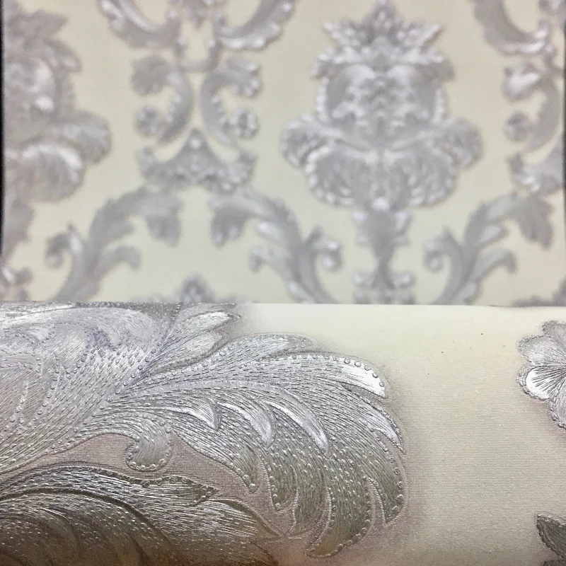 

White and Silver 3d Wallpaper Damask Pattern Vinyl Wallpaper for Living Room Home Wall Decor Paper Bedroom Wall Paper Roll