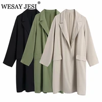wesay jesi women clothing trench coat traf za 2021 fashion overcoat three colors casual long sleeve jackets pocket loose coats